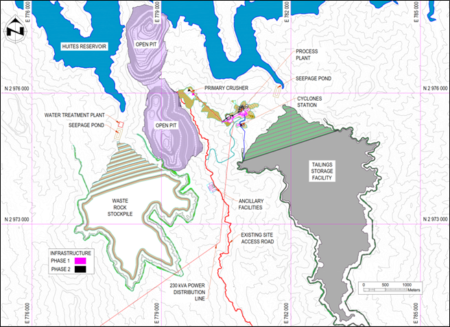 Mine Infrastructure, Pits, Process Plant Layout, Tailings and Waste Rock Storage Facilities